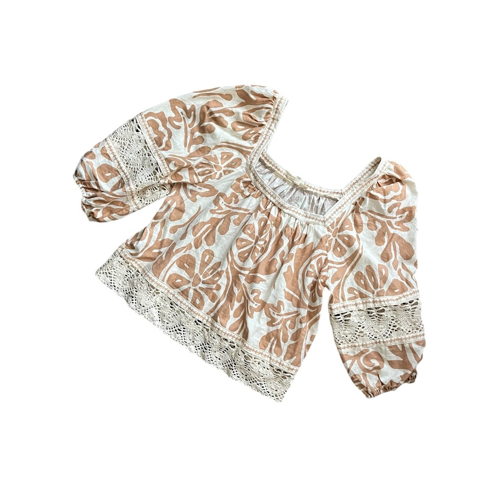 Christian Siriano Cream and Tan Floral Crochet Peasant Top - Picture 9 of 10
